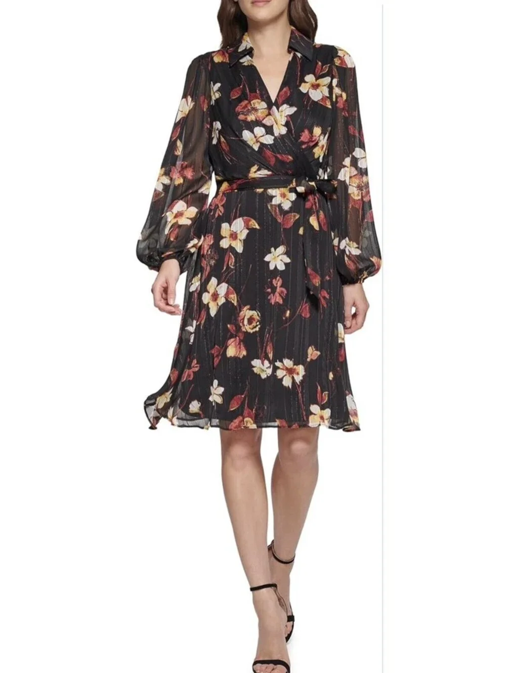 DKNY Women's Long Sleeve Faux Wrap Dress Floral Print Size 4